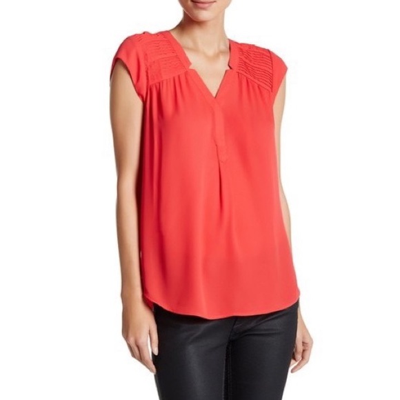 NWT DR2 Pleated Shoulder Blouse in Coral Red